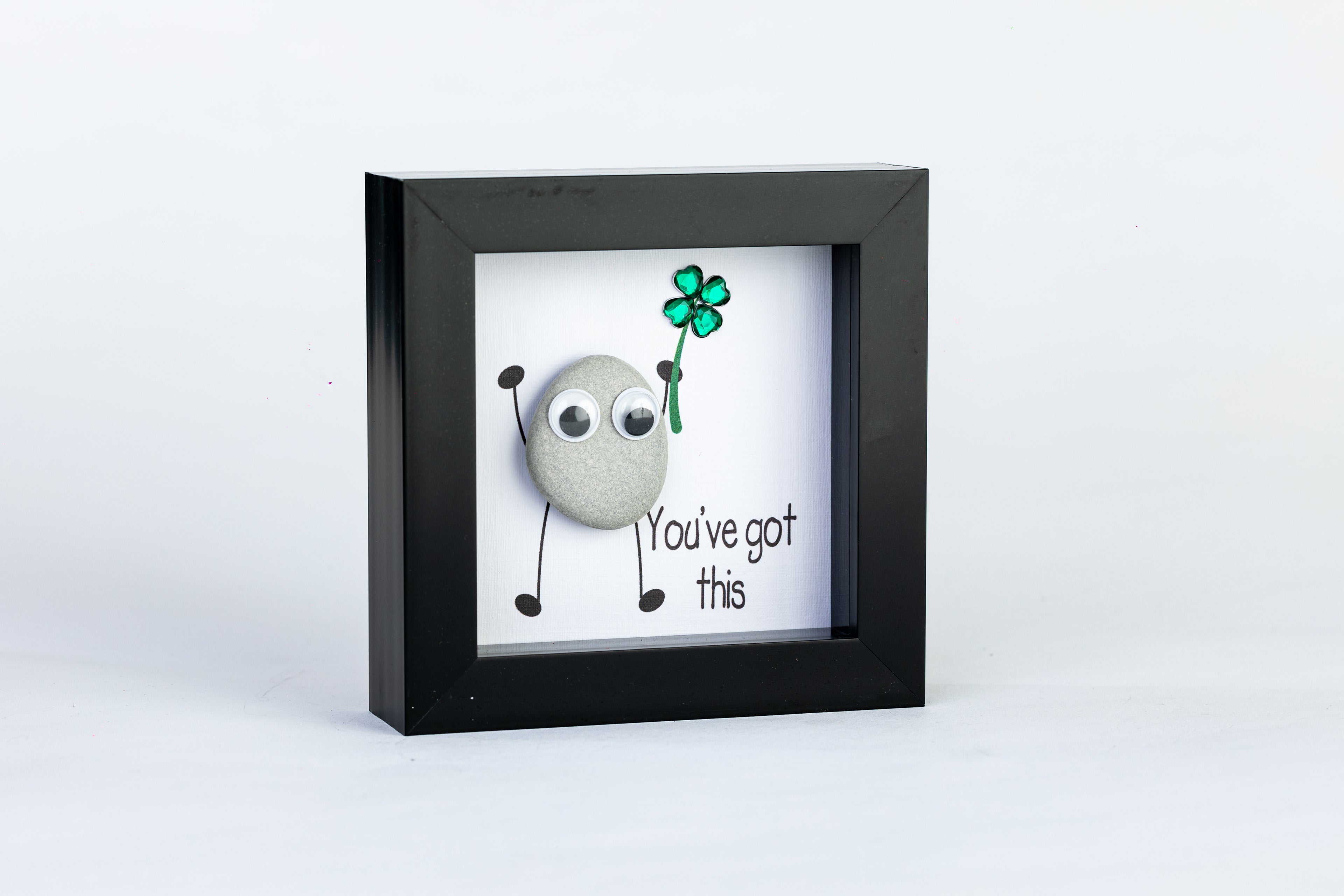 Good Luck – Pebble Art – 4×4 Box Frame