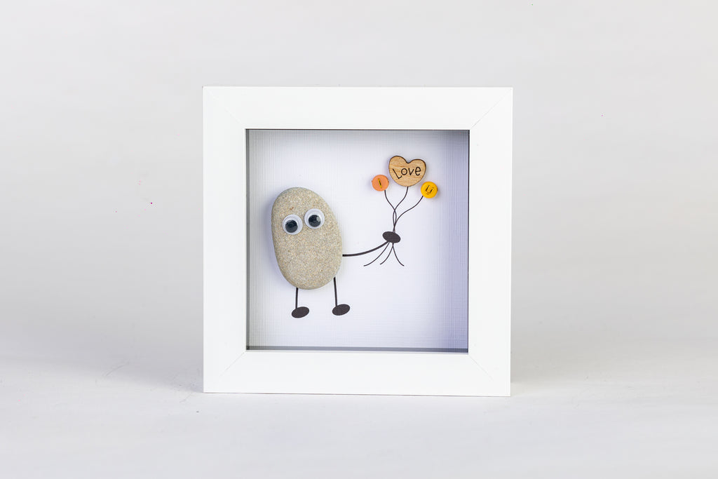 I Love U – Pebble Art – 4×4 Box Frame
