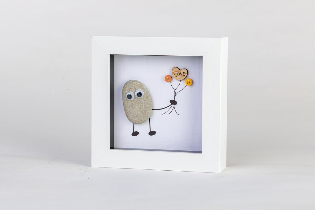 I Love U – Pebble Art – 4×4 Box Frame