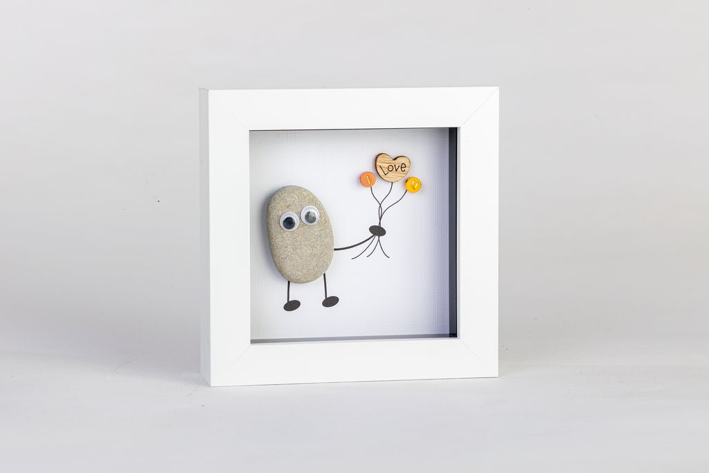 I Love U – Pebble Art – 4×4 Box Frame