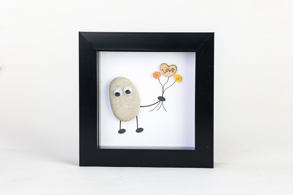 I Love U – Pebble Art – 4×4 Box Frame