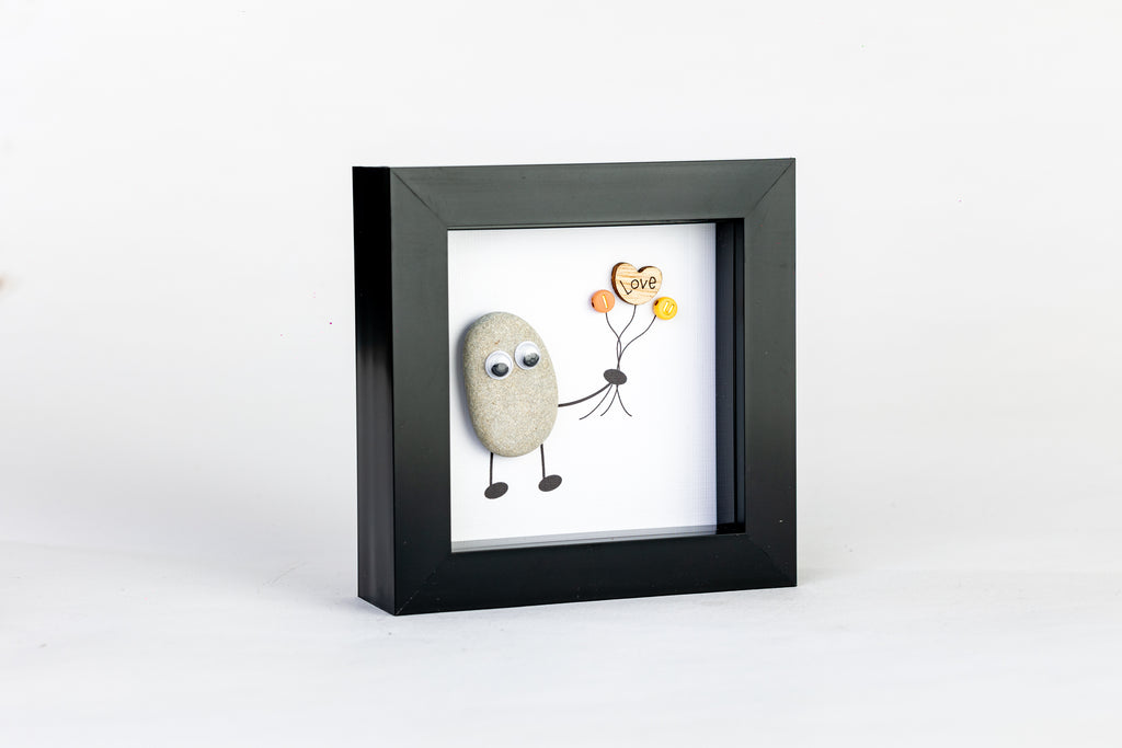 I Love U – Pebble Art – 4×4 Box Frame
